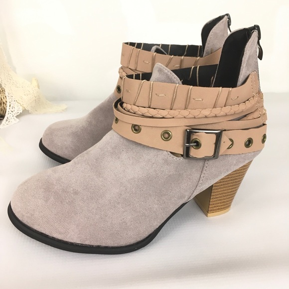 Gray ankle strap boots chunky heel booties 8.5 - Picture 4 of 11